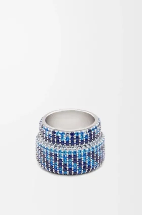 Anillo grande con pavé de plata de ley y cristales
