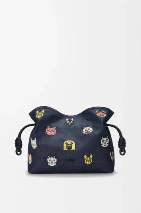 Bolso de mano «Cats» mediano estilo Flamenco en denim bordado