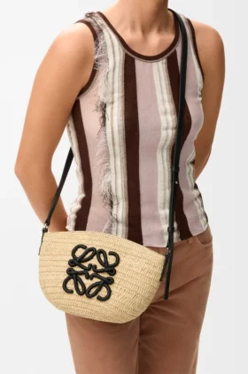 Bolso de mano Eclipse en rafia y piel de becerro