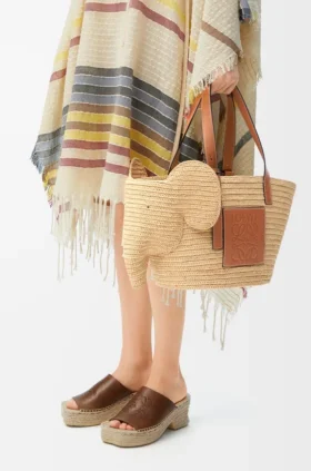 Bolso «Elephant Basket» de rafia y piel de becerro