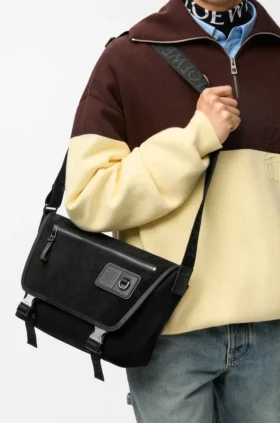 Bolso Flex Messenger mediano en lona y ante