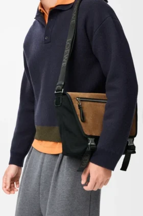 Bolso Flex Messenger mediano en lona y ante