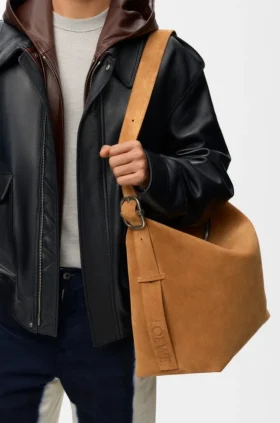 Bolso hobo «Loop» grande en piel de becerro de ante