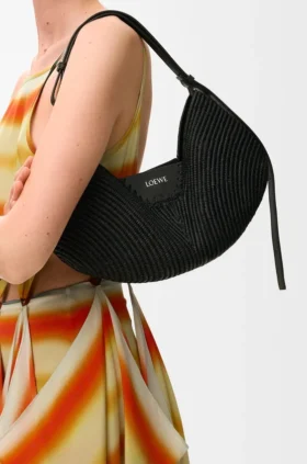 Bolso Loewe Swing mediano de rafia y piel de becerro