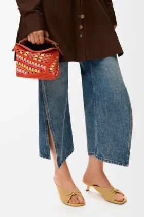Bolso Mini Puzzle Edge de rafia y piel de becerro