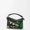 Bolso Puzzle Edge pequeño en rafia y piel de becerro
