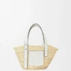 Bolso tipo cesta pequeño de hoja de palma y piel de becerro