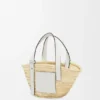 Bolso tipo cesta pequeño de hoja de palma y piel de becerro