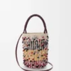 Bolso tipo cubo de cordón, cuero y lana
