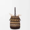 Bolso tipo cubo de cordón y piel