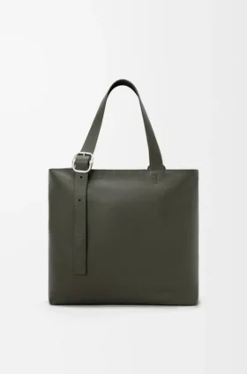 Bolso tote «Loop» con cremallera en piel de becerro granulada y flexible