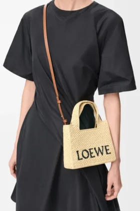Bolso tote «Mini Loewe Font Tote» de rafia