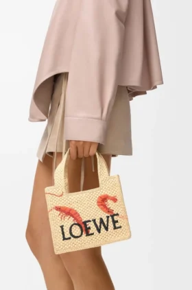 Bolso tote «Mini Loewe Font Tote» de rafia
