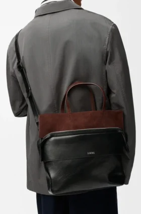 Bolso tote Switch pequeño en piel de becerro con efecto papel y ante