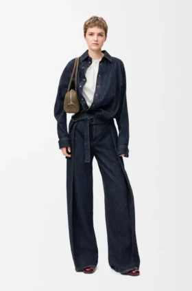 Camisa drapeada de denim