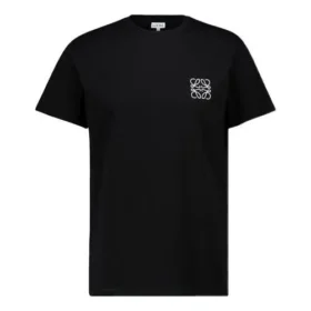Camiseta de algodón con cuello redondo y manga corta, con anagrama bordado, en negro H526341Xai-1100