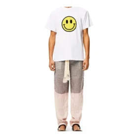 Camiseta de manga corta de algodón puro para hombre de loewe con estampado de cara sonriente en el pecho, color blanco, H616341X87-2100