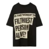 Camiseta unisex de manga corta con eslogan estampado en el pecho, color negro H000341X11