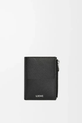 Cartera compacta y delgada de piel de becerro clásica texturizada