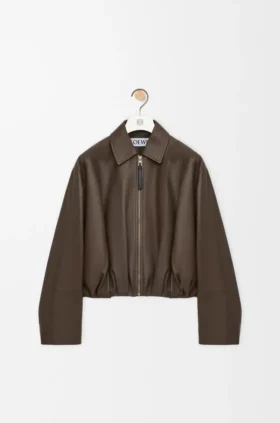 Chaqueta drapeada de piel de becerro napa