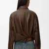 Chaqueta drapeada de piel de cordero napa