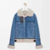 Chaqueta tipo camionero de denim y piel de oveja