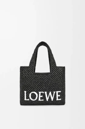 Font Tote pequeño con tipografía Loewe en rafia