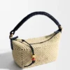 Minibolso Cala de piel de becerro clásica y rafia