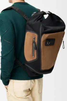 Mochila Flex con cierre enrollable en lona y ante