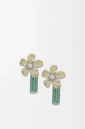 Pendientes Flor de plata de ley y cristales
