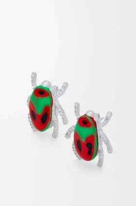 Pendientes Scarabeo de plata de ley, esmalte y cristal