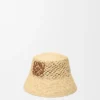 Sombrero de rafia y piel de becerro con el logotipo Anagram