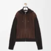 Sudadera con capucha híbrida con cremallera, de ante de cabra y mezcla de lana