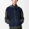 Sudadera con capucha híbrida con cremallera, de ante de cabra y mezcla de lana