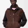 Sudadera con capucha híbrida con cremallera, de ante de cabra y mezcla de lana
