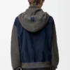 Sudadera con capucha híbrida con cremallera, de ante de cabra y mezcla de lana