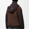 Sudadera con capucha híbrida con cremallera, de ante de cabra y mezcla de lana