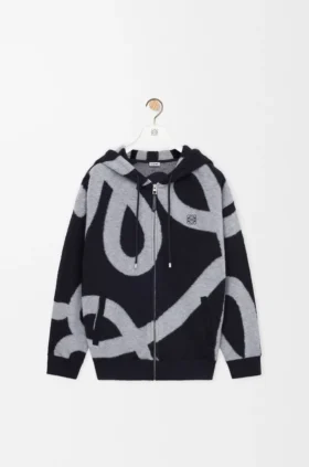 Sudadera con capucha y cremallera de lana y algodón